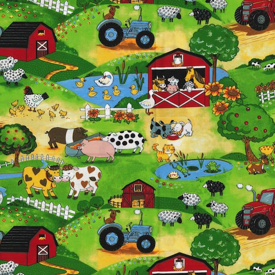 Fabric Traditions Green Farm Pastures Cotton Fabric